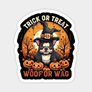 Trick or Treat Woof or Wag Funny Dog Halloween Magnet