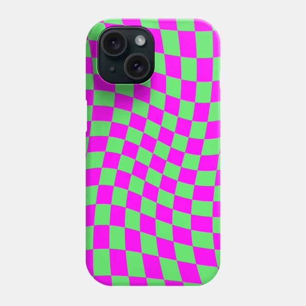 Twisted Checkered Square Pattern - Green & Pink Phone Case by DesignWood Atelier