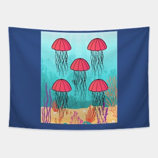 Colorful Luminous Jellyfish Sea Animals Tapestry