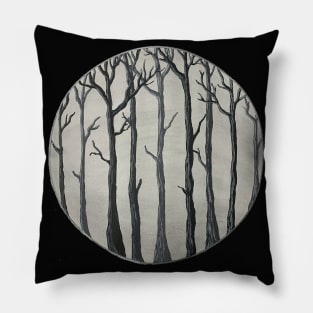 Trees In Fog, Mixed Media Pillow