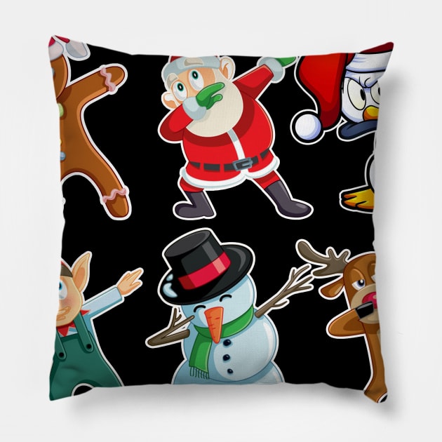 Dabbing Santa Elf Reindeer Gingerbread Penguin Friend Lights Pillow by johnbbmerch