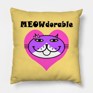 MEOWdorable - PURRty Purple Kitty Face on a Pink Heart Pillow