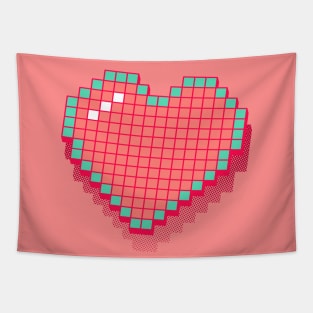 Retro Pixel Heart - Pink 3D [Rx-Tp] Tapestry