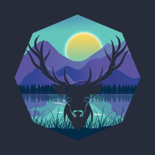 Midnight Riendeer Landscape T-Shirt