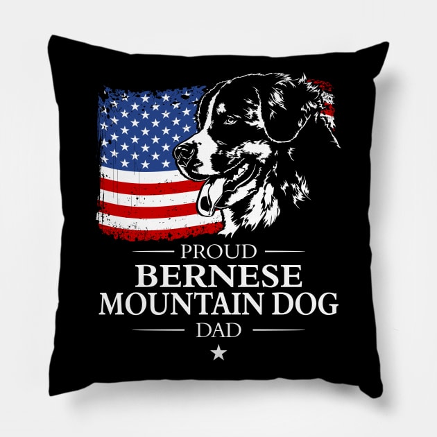 Proud Bernese Mountain Dog Dad American Flag patriotic dog Pillow by wilsigns