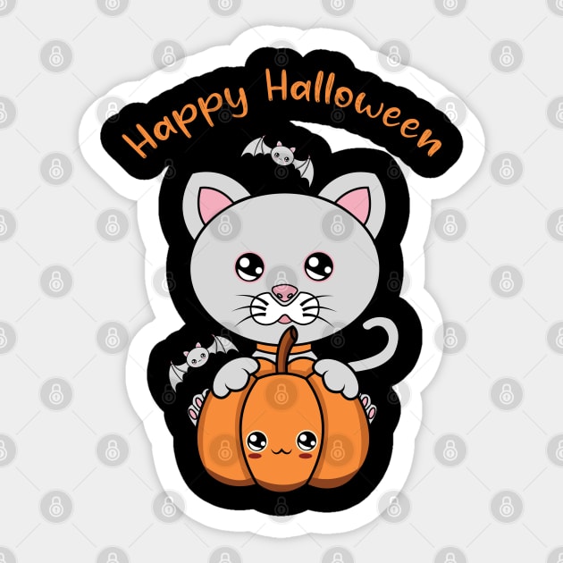 Cute Cats and Halloween Pumpkin Kawaii Stickers