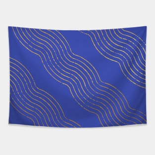 Indigo Blue Gold colored abstract lines pattern Tapestry