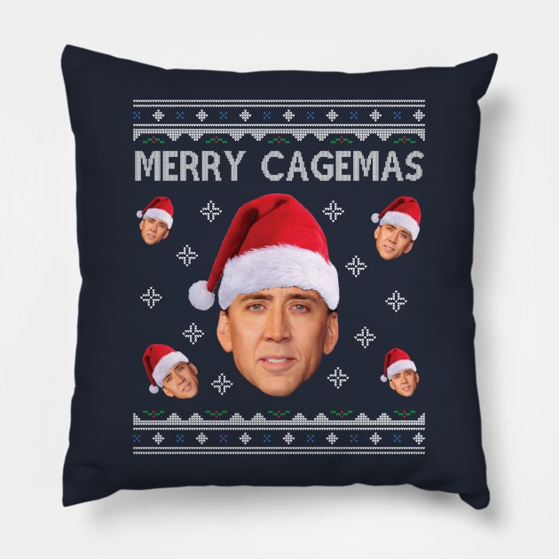 Merry Cagemas Christmas Nicolas Cage Knit Pillow by Nova5