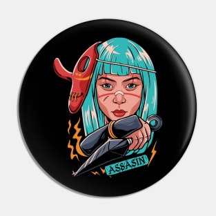 Assassin Ninja Girl Kunoichi with Tengu Mask Pin