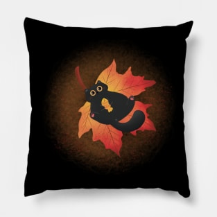 Cat and autumn leaf Pillow