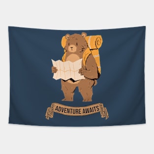 Adventure Awaits - Hiking Bear Tapestry