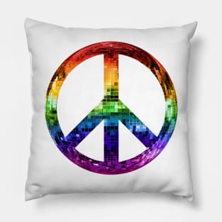 1970s Rainbow Disco Peace Sign Pillow