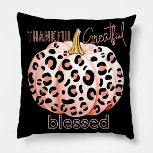 Leopard Pumpkin Thankful Grateful Blessed Pillow