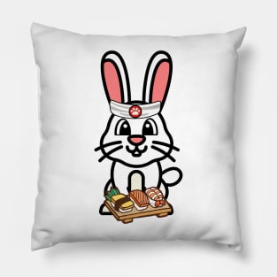 Funny white rabbit is a sushi chef Pillow