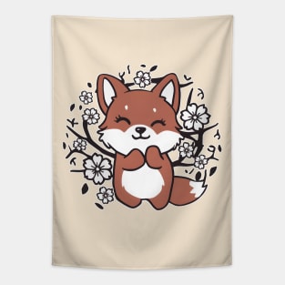 Praying Hands Fox in Sakura Tapestry