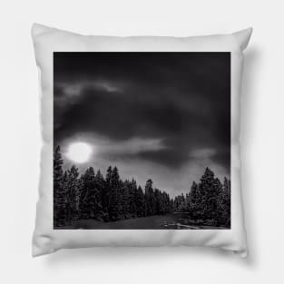 Moon Over Montana - Black and White Pillow