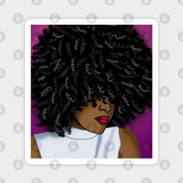 Afro black beautiful woman digital art Magnet by Spinkly Creations 