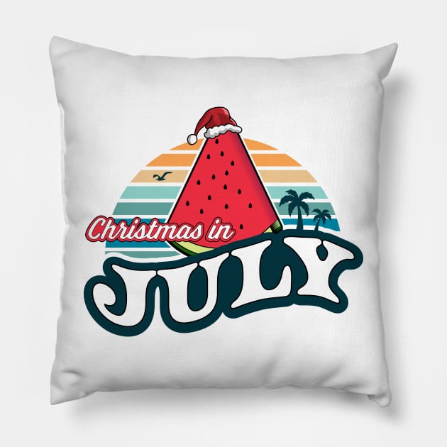 Christmas In July Watermelon Xmas Tree Summer Pillow by OrangeMonkeyArt