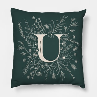 Botanical Letter U (Forest Green) Pillow