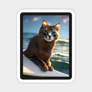 Cat Surfing - Modern Digital Art Magnet