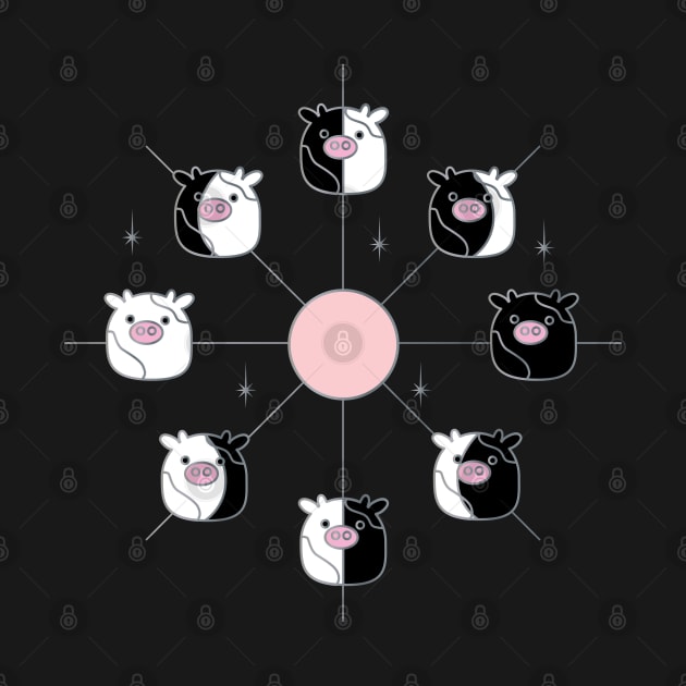 Kawaii Cow Phases of the Moon in Black, White and Pink by YourGoods