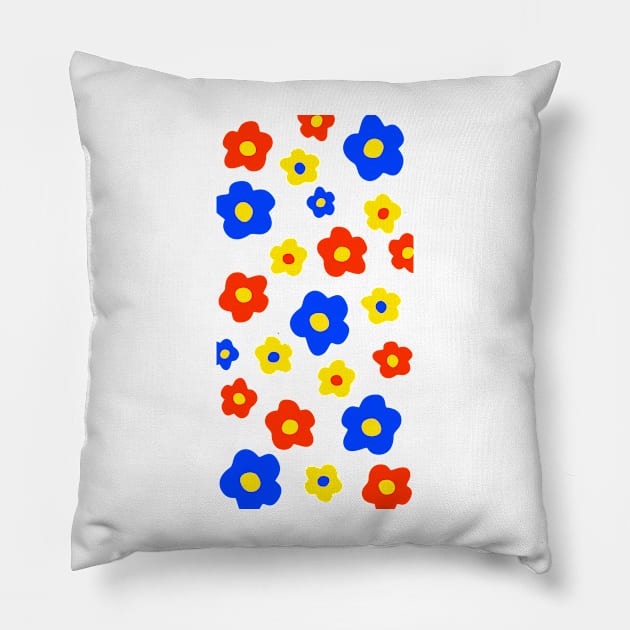 Vintage Aesthetic Minimalist Primary Color Flowers Pillow by shopY2K