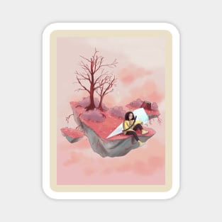 Beautiful art of cute girl in a floating land Magnet