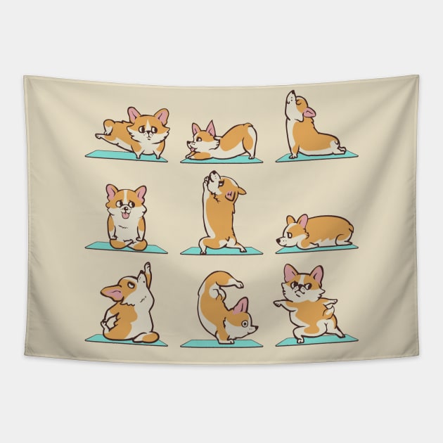 Corgi Yoga Tapestry by huebucket