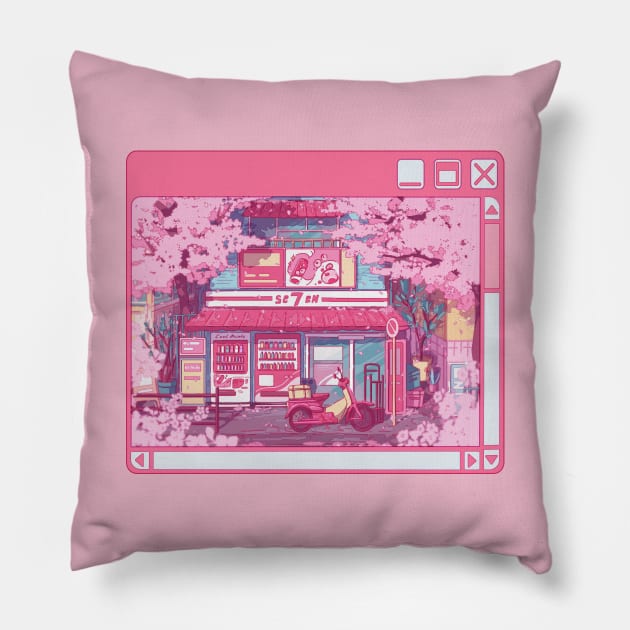 The aesthetic Tokyo street with vending machines and a grocery store Pillow by AnGo