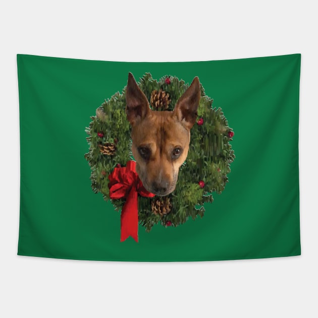 Pitbull Holiday Wreath Tapestry by calliew1217