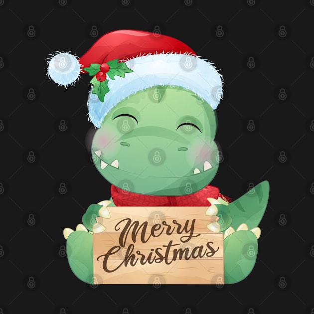 Cute Christmas T Rex Dinosaur Wishing Merry Christmas by P-ashion Tee