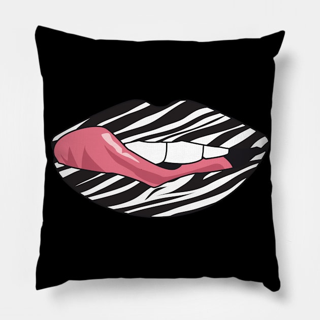 Vintage Lips Retro Style Tongue Zebra Pattern Popart Gift Pillow by HypeProjecT