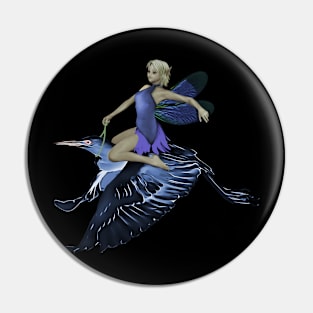 Fair faerie elf riding on egret wings Pin