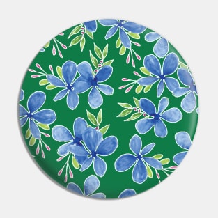 Blue Petal Flower Watercolor Pattern Gree Background Pin