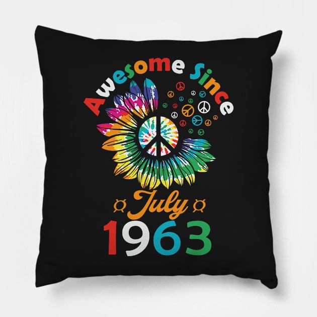 Funny Birthday Quote, Awesome Since July 1963, Retro Birthday Pillow by Estrytee