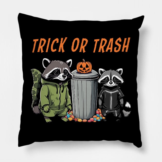 Halloween Raccoon Duo - Trick or Trash Pillow by WolfMerrik