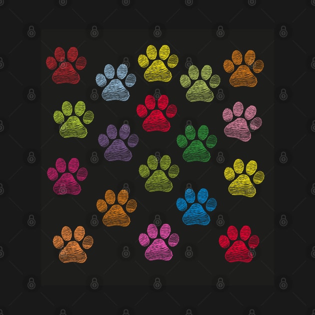 Cute doodle hand drawn colorful paw prints by GULSENGUNEL