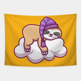 Cute Sloth Sleeping On Cloud Tapestry