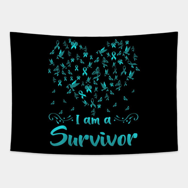 Cervical Cancer Awareness Butterfly Survivor Heart Tapestry by jordanfaulkner02