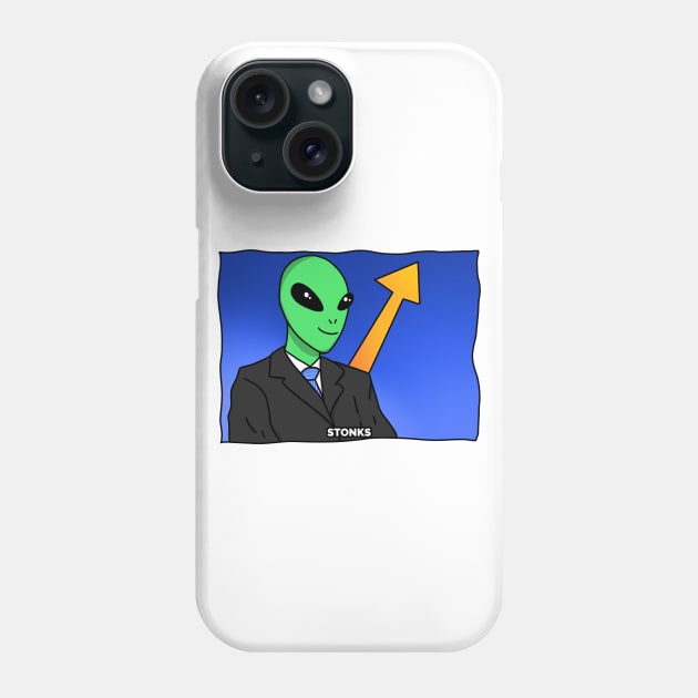 Stonks Alien Meme Funny Phone Case by Tip Top Tee's