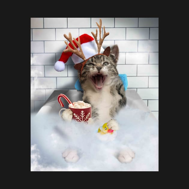 Cat Kitty Christmas Xmas Bathing Bath Funny Reindeer Deer by Random Galaxy