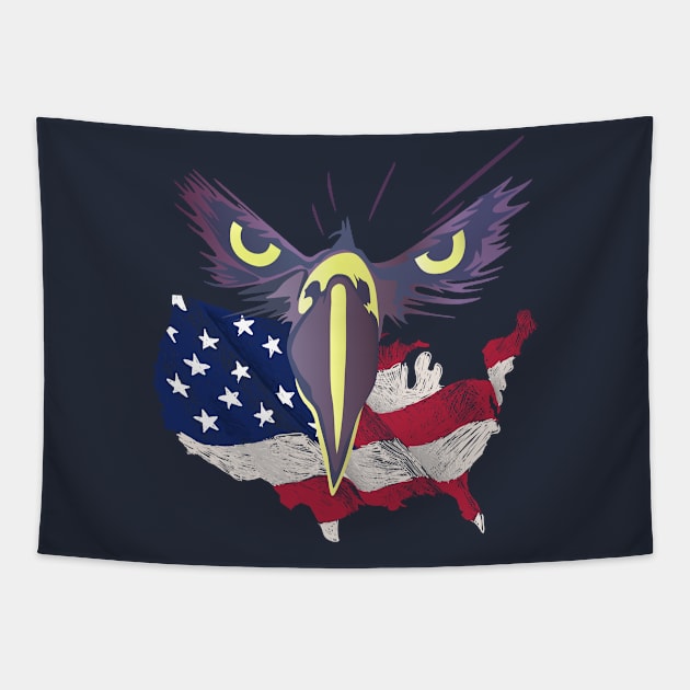 Strong Eagle Eyes Protecting USA Flag Patriots Memory Gift Tapestry by peter2art