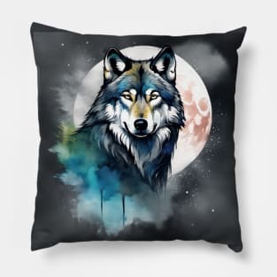 Timber Wolf in Watercolor and Charcoal Pillow