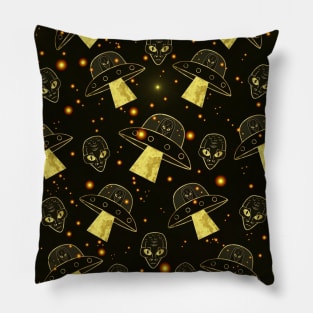 Gold Alien Spaceship Invasion Pillow