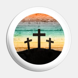 Christian Calvary Cross Sunset Vintage Pin