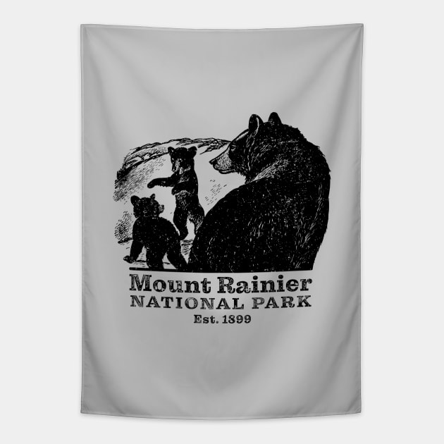 Mount Rainier National Park Bear Playful Cubs Tapestry by Pine Hill Goods