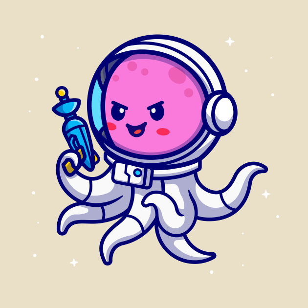 Cute Octopus Astronaut Holding Weapon Cartoon by Catalyst Labs