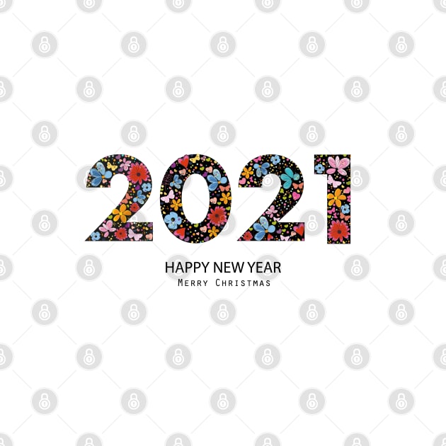 2021 black text with colorful cute flowers by GULSENGUNEL