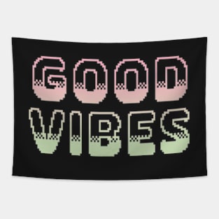 Good Vibes Classic Video Game Graphic Lime Peach Gradient Tapestry