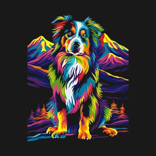 Collie Dog Mountain Forest Pop Art T-Shirt